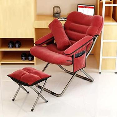 Imagem de Cadeira preguiçosa interna, poltrona de sala de estar, poltrona dobrável com apoio para os pés e travesseiro, cama reclinável estofada, cadeira de jogos de leitura, vermelha