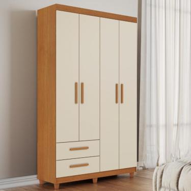 Imagem de Guarda Roupa Solteiro 4 Portas 2 Gavetas Canadá Plus Conquista Móveis - Cinamomo/Off White