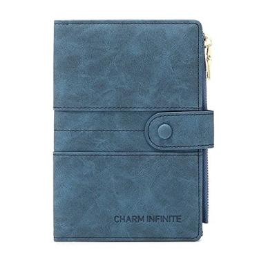 Imagem de Mudono Porta-passaporte e cartão para mulheres com bloqueio de RFID, carteira fina para viagem com compartimento para cartão de vacina, Azul, Minimalista