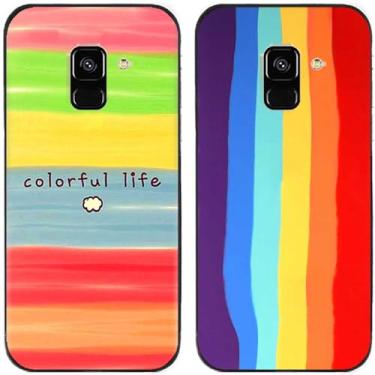 Imagem de 2 peças colorido vida arco-íris impresso TPU gel silicone capa de telefone traseira para Samsung Galaxy todas as séries (Galaxy A5 2018 / A8 2018)