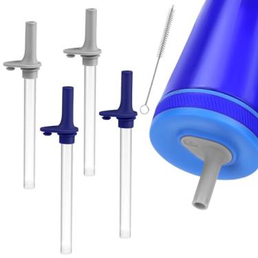 Imagem de Vodolo Pacote com 4 canudos de silicone reutilizáveis de 425 g, sem BPA, fácil de limpar, compatível com garrafas Kelso Zak Designs, ecológico, cinza + azul