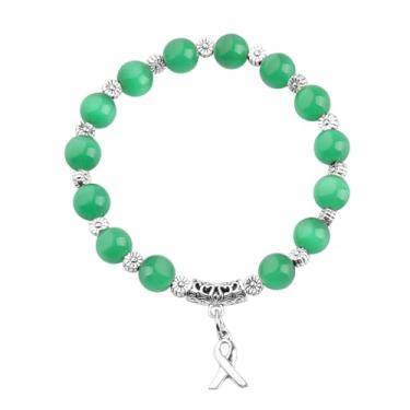 Imagem de CENWA Presente de apoio de conscientização verde fita verde contas conscientização saúde mental pulseira fita verde joias guerreiro, Miçangas, Miçangas