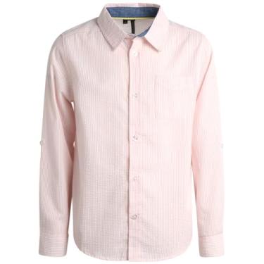 Imagem de DKNY Camisa para meninos - Camisa de manga comprida com botões de ajuste clássico - Camisa social com gola de Páscoa para meninos (4-20), Quartzo rosa, 18-20