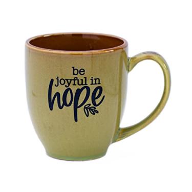 Imagem de Dexsa Caneca de cerâmica para sopa de café e chá | Be joyful in hope | Caneca de designer de 473 ml com sentimento inspirador, esmalte exclusivo em tons de terra | Seguro para lava-louças e