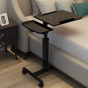 Imagem de HB1 Mesa ajustável para laptop, mesa giratória portátil, pode ser levantada em pé, rodas destacáveis, mesa lateral de sofá, mesa de cabeceira móvel, tamanho grande, preta