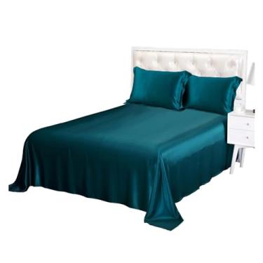 Imagem de Jogo de lençol de cama de seda com 3 peças de lençol de cima luxuoso Queen King com 2 fronhas (1 California King)
