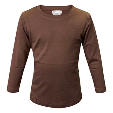 Imagem de COUVER Camisetas infantis de algodão macio, gola redonda, manga comprida, cor lisa, Marrom (Chocolate), P