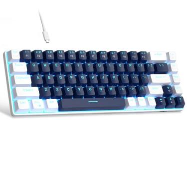 Imagem de Teclado mecânico portátil de jogos 60% MageGee MK-Box, retroiluminação de LED, compacto, 68 teclas, mini, com fio, switch azul, para escritório, Windows, laptop, PC, Mac, azul/branco