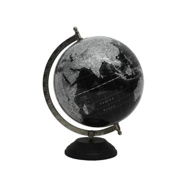 Imagem de Globo Terrestre Decorativo em Metal e Madeira Prata 30cm SRY0009 BTC