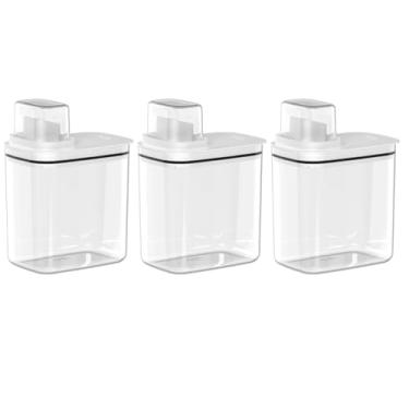 Imagem de Kit 3 Potes Herméticos 1,5 L Copo Dosador Porta Sabão Pó Líquido Amaciante Lavanderia Organizador Mantimentos (Sem Personalização)