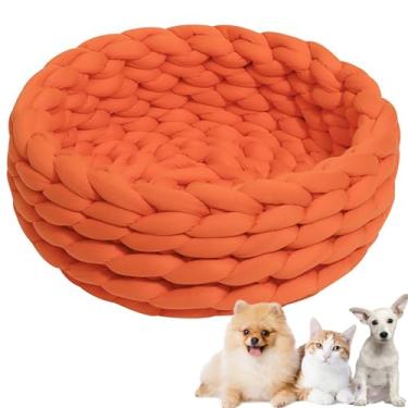 Imagem de Cama de cachorro, cama de gato de algodão de malha redonda, lavável, cama de gato para animais de estimação, cesta de cachorro grossa, ortopédica, ninho de cachorro de malha grossa(Orange,23")