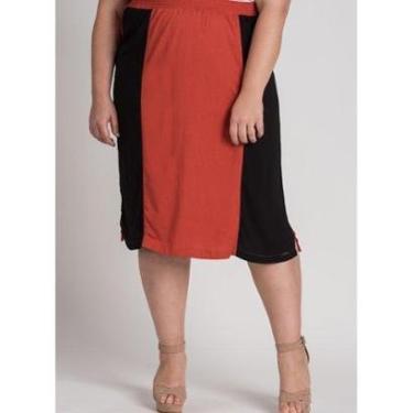 Imagem de Saia Feminina Plus Size Viscose Elastano Cores Contrastantes - Cereja Rosa-Feminino
