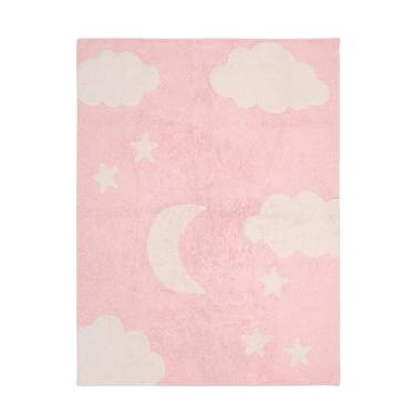 Imagem de Tapete Infantil 100% algodão rosa - feito à mão para quarto de bebê e crianças de 1,60m x 1,20m