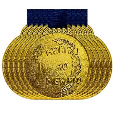 Imagem de Kit 60 Medalhas Honra Ao Mérito Jogos Escolares 35mm + Fita ouro