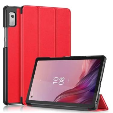 Imagem de Capa magnética de couro para tablet Lenovo Tab M9 2023 TB310FU TB310XC 9 polegadas PU suporte triplo coque + filme + caneta (vermelho, Tab M9 2023 9 cm)