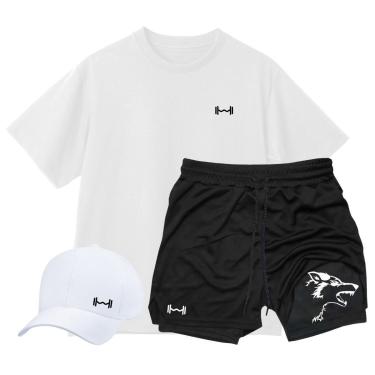 Imagem de Conjunto Camiseta Oversized,Short Térmico e Boné Aba Curva Peso Lobo Masculino-Masculino