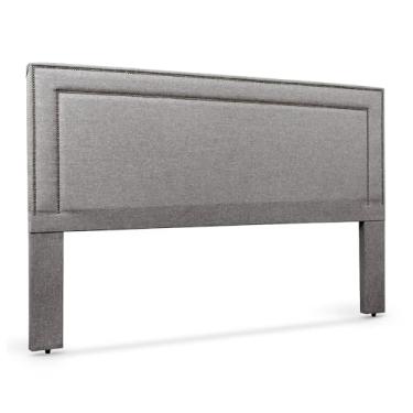 Imagem de Cabeceira Estofada Elegante 195cm Para Cama King Com Tachinhas Metal Fumê Madri - LH Móveis (Linho Cinza)