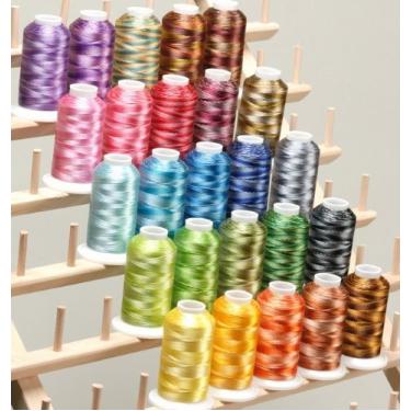 Imagem de 25 cones grandes variegados linha para máquina de bordar 40wt 100 jardas Poly120D/2