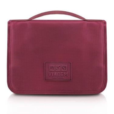 Imagem de Necessaire Com Gancho Para Viagem Estampa Lisa Jacki Design Vermelho Escuro