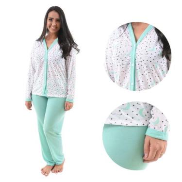 Imagem de Pijama De Frio Feminino Longo Inverno Aberto Pós Cirúrgico Maternidade