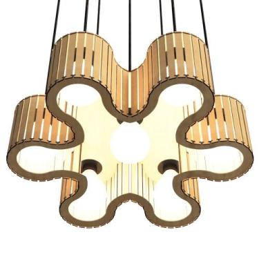 Imagem de Luminária Pendente AZALÉIA Modelo Ripado - CORALISA, MDF CRU