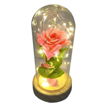 Imagem de Luminária Rosa Encantada A Bela E A Fera Redoma Vidro Rosa - Amor Lind
