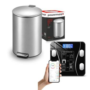 Imagem de Kit Balanca Bio Profissional Bluetooth e Lixeira Slim 3L - Powermaid