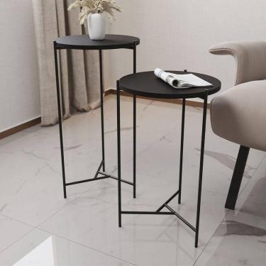 Imagem de Mesa Lateral Redonda áquila Preta Tampo Preto - Cor: Preto
