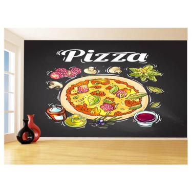Imagem de Papel De Parede Estilo Lousa Pizza Ingrediente 3,5M Lcb14 - Você Decor