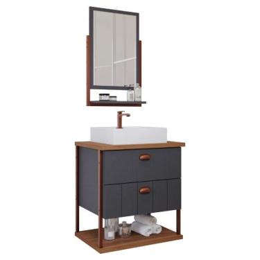 Imagem de Gabinete Para Banheiro 60 Cm 100% Mdf 2 Gavetas C/ Espelheira Uni Mgm 