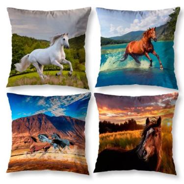 Imagem de Kit 4 Capas de Almofadas Cheias 40cm x 40cm Estampada Cavalo - Mercado