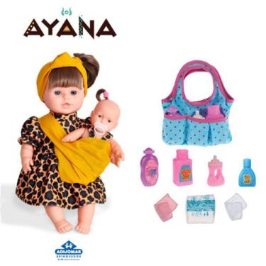 Imagem de Kit Boneca Ayana 40cm Brinquedo Infantil + Bolsa p/ Boneca - Adijomar