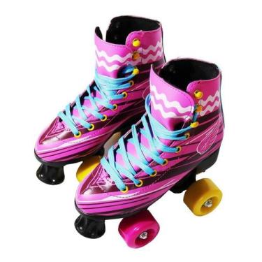 Imagem de Patins Infantil Adulto 4 Rodas Clássico Masculino Feminino Rosa Tamanh