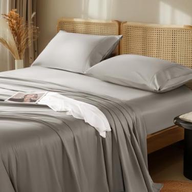 Imagem de Jogo de lençóis LBRO2M 100% algodão egípcio, 1000 fios, lençol de elástico com bordas altas de 40,6 cm, macio e confortável para todas as estações, 4 peças, Casal, taupe