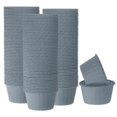 Imagem de HARFINGTON 150 peças de copos de cupcake de 100 ml, tamanho padrão, forros de cupcake de papel, embalagens à prova de gordura, descartáveis para casamento, aniversários, sobremesa, Natal, cinza, azul