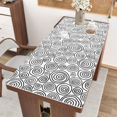 Imagem de Papel de parede circular geométrico branco preto redondo papel de parede descascar e colar Boho bancada papel de contato 44,5 cm x 259,1 cm moderno removível Waterpoof papel de parede prateleira