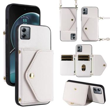 Imagem de Dibosom Capa carteira minimalista para Motorola Moto G14 com alça de ombro, 6 compartimentos para cartões, fina e fina, suporte para cartão de crédito de couro PU, acessórios para celular MotoG14 G