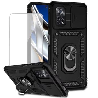 Imagem de Yodueiv Capa para Poco X4 Pro 5G, capa 2201116PG com protetor de tela de vidro temperado e capa de câmera deslizante, anel magnético para suporte de carro capa protetora para Xiaomi Poco X4 Pro 5G