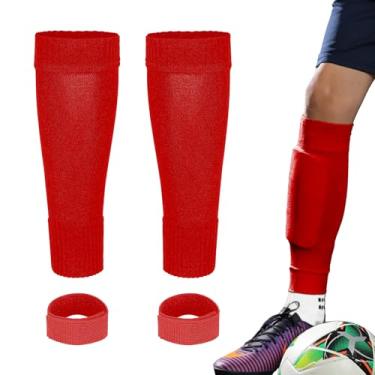 Imagem de Linkidea Manga de perna de futebol infantil com alças de caneleira, fácil de colocar para crianças, compatível com caneleiras e meias de aderência, melhor alternativa para meias atléticas de futebol