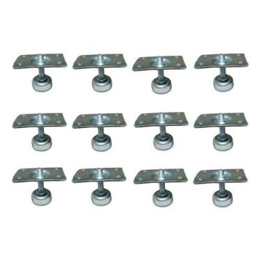 Imagem de Kit 12 Pés Para Cadeiras Mesas Rosca 1/4 C/ Chapas Niveladores Puffs S
