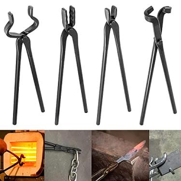 Imagem de Blacksmith Forging Tools Conjunto de pinças para fabricação de facas, pinças de fogo, pinças de bigorna e ferreiro, ferramentas de forja incluem pinças de parafuso V-Bit, pinças de mandíbula de lobo,