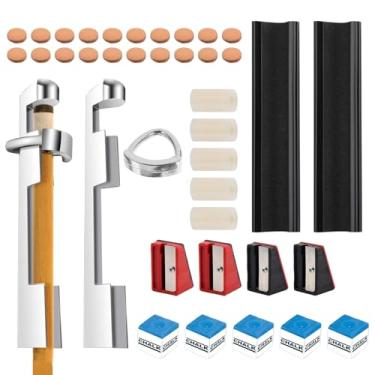 Imagem de Kit de reparo de taco de sinuca de 38 peças acessórios de reposição para tacos de bilhar acessórios de substituição 20 pontas de tacos 5 cubos de giz, 4 apontadores, 2 grampos de ponta de taco de