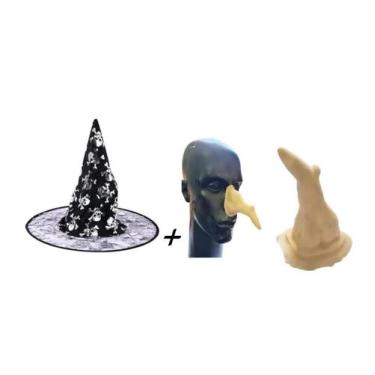 Imagem de Kit Fantasia Halloween Bruxa Nariz realista + Chapéu preto - Lynx