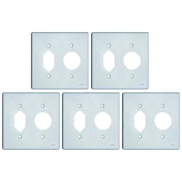 Imagem de Placa p/ 1 Tomada + Posto Redondo 4x4 Prata Radial c/ 5