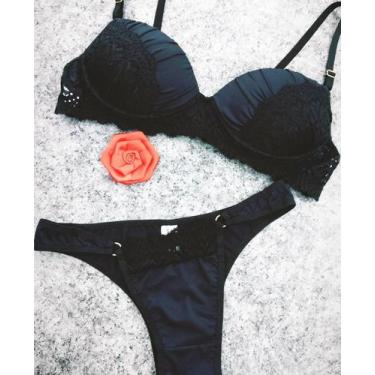 Imagem de Conjunto Lingerie feminino calcinha tanga e sutiã preto - Ismeria Ling