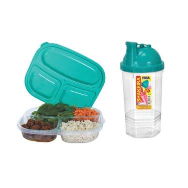 Imagem de Kit Dieta Saudável Fitness Marmita e Shakeira Resistente  - Escritex