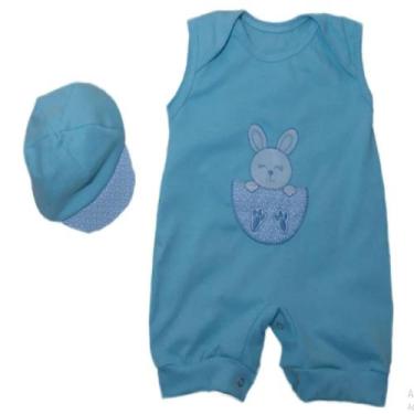 Imagem de Macacão Curto para Bebê Filhote Coelho Azul 02 peças - Happy Baby, G