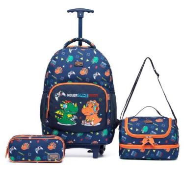 Imagem de Kit Mochila Rodinha Infantil Dino Polo One Estojo Escolar Lancheira Té