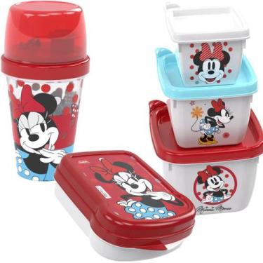 Imagem de Kit Escolar Porta Lanche Minnie Infantil Potes e Garrafa - Plasútil
