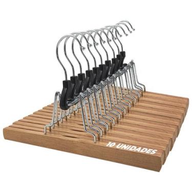 Imagem de Kit 10 Cabides Madeira Clip Feltro 25cm Saias Anti Amassados - Arboret